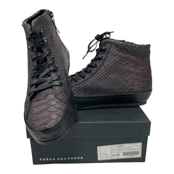 FREDA SALVADOR High Top Sneakers Sneak Burgundy Anaconda Print Women’s Size 9 M - Picture 2 of 16